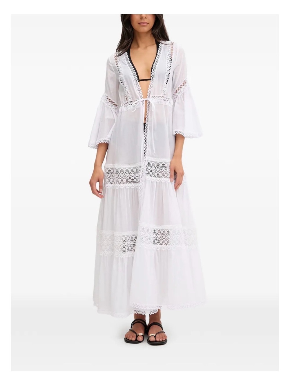 Charo Ruiz Ibiza Sz XS Sheer Lace-Trim Long Kaftan Coverall Rodeo Festival Beach